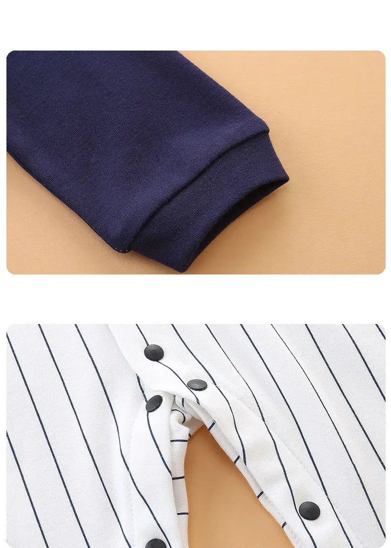 Uniforme de béisbol de algodón puro para bebé, manga larga bombacha, ropa de recién nacido, envoltorio de pies, primavera, otoño, 0-1 año