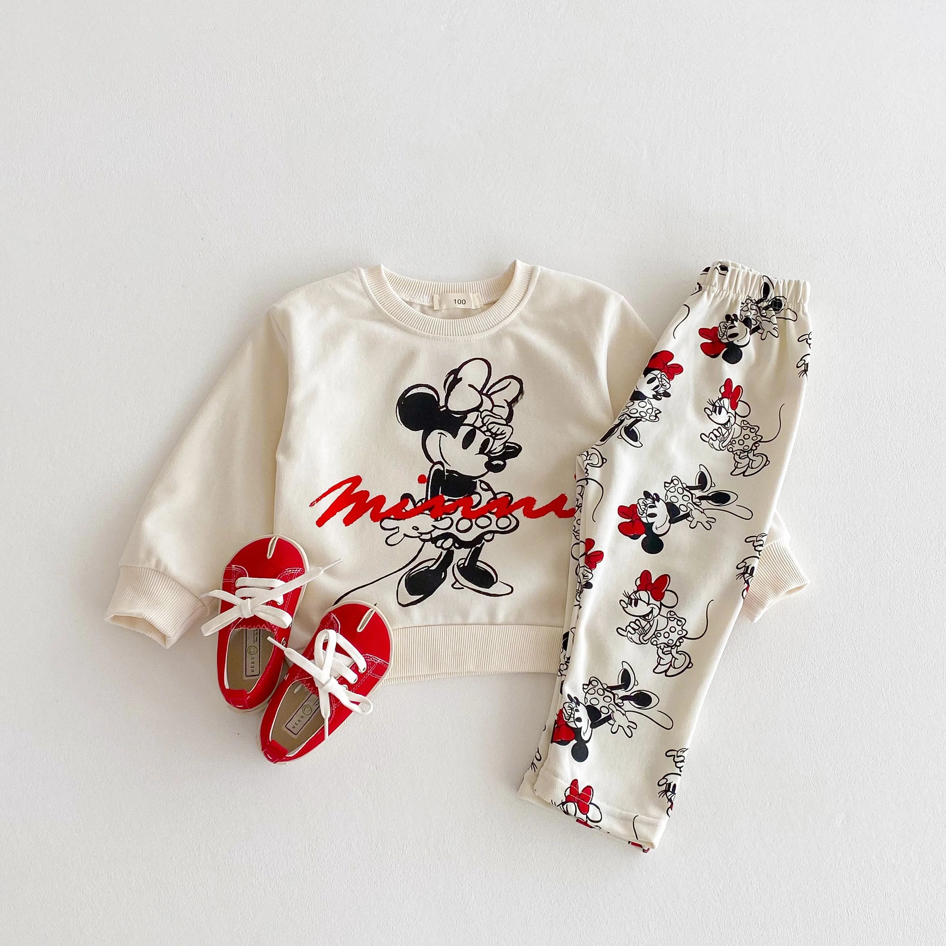 Minnie de Dibujos Animados Bebé Niña Lindo Traje de Manga Larga Holgado de Moda Chándales de Niños Ropa para Niños Pequeños Sudadera + Pantalones 2 piezas/conjunto