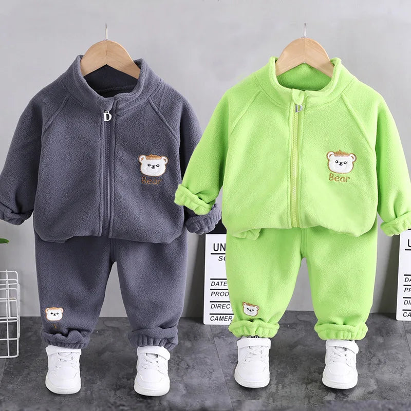 Conjuntos de ropa para niños, moda infantil, camiseta con oso de dibujos animados, chaleco, abrigo y pantalón, traje de 2 piezas, conjuntos deportivos para niños de 1 a 4 años