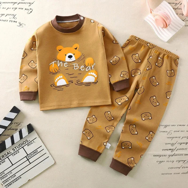 Neue 2024 Kinder Jungen Mädchen Schlafanzug Sets Cartoon Langarm-T-Shirt Oberteile mit Hosen Kleinkind Baby Frühling Herbst Schlafkleidung
