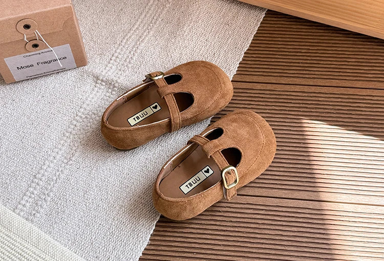 Girls Leather Shoes Toddlers Flats Princess Sweet Little Kids Soft Shoes T-strap Retro Classic Children's Dress Shoes for Party