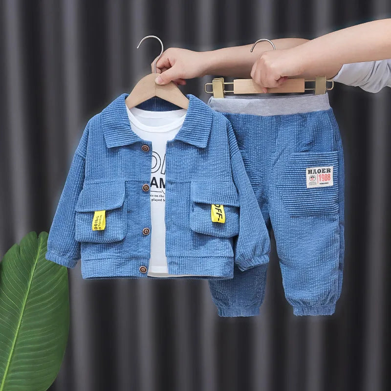 Conjunto de ropa para bebés y niñas pequeñas, primavera, otoño, pana, dibujos animados, conjuntos de ropa para niños, chaquetas con capucha y pantalones, traje para niños de 0 a 5 años
