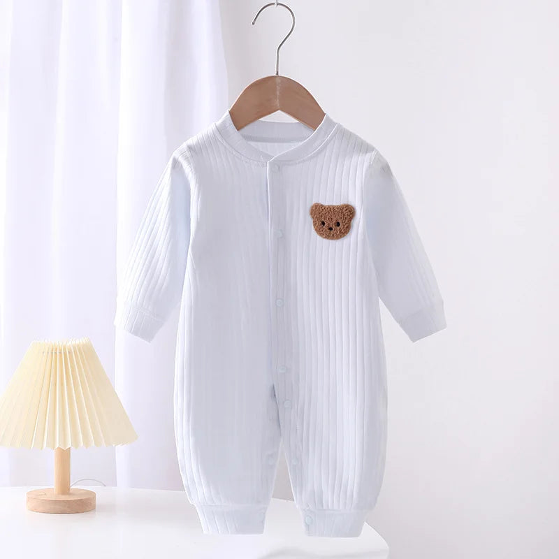 Mameluco de bebé de otoño de 2024, de color liso, con estampado de oso, mono de algodón, ropa de una pieza para recién nacidos, niños y niñas, de 0 a 18 meses