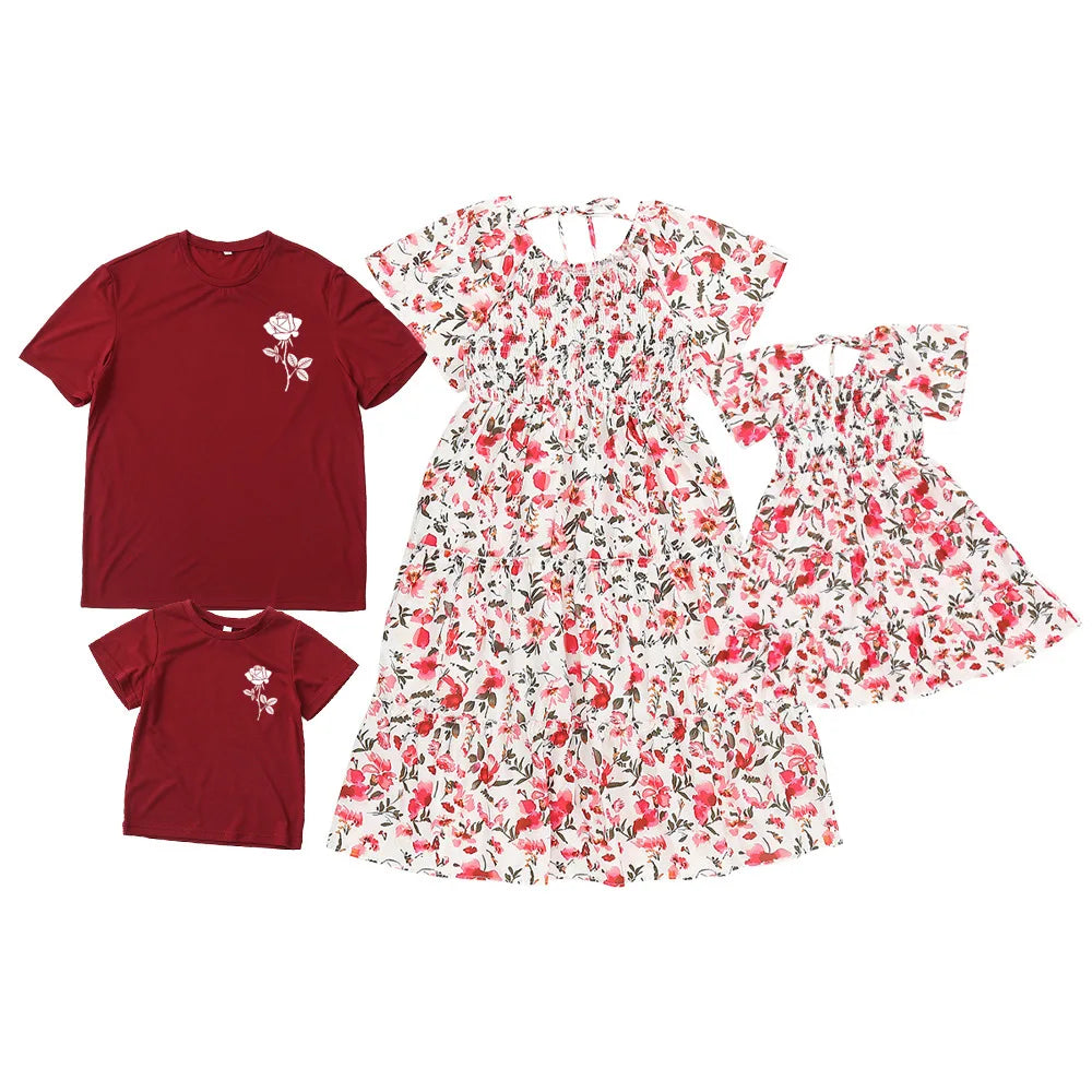 Summer Parent-Child Outfit Mommy And Me Fashion Girl Floral Print Ruffle Sleeve Sweet Dress Mother And Daughter Matching Clothes