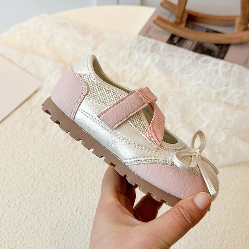 Children's Little Leather Shoes for Girls Elegant Ballet Soft Sole Flexible Bow Anti Slip Toddler Fashion Princess Single Shoes