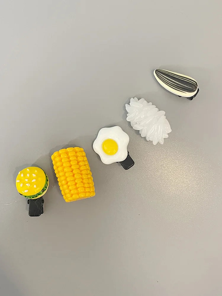 Divertida horquilla de novedad para el pelo de bebé, accesorios de pelo, simulación de comida, semillas de girasol, pinzas de huevo para el pelo, ganchos para el pelo de niña, clips.
