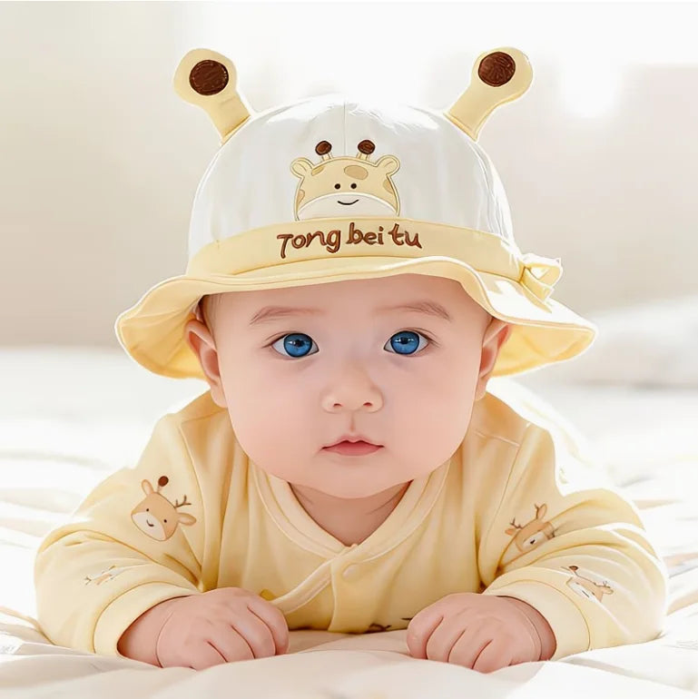 Baby Cartoon Embroidered Bucket Hat, Unisex for Spring/Autumn, Suitable as a Gift, for Outings, Fits Babies 8-24 Months