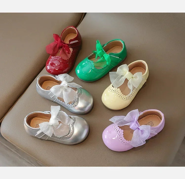 Baby Girl Leather Shoes Spring Autumn New Fashion Soft Comfortable Candy Color Princess Kids Dress Flats Ribbon Bow-knot Sweet