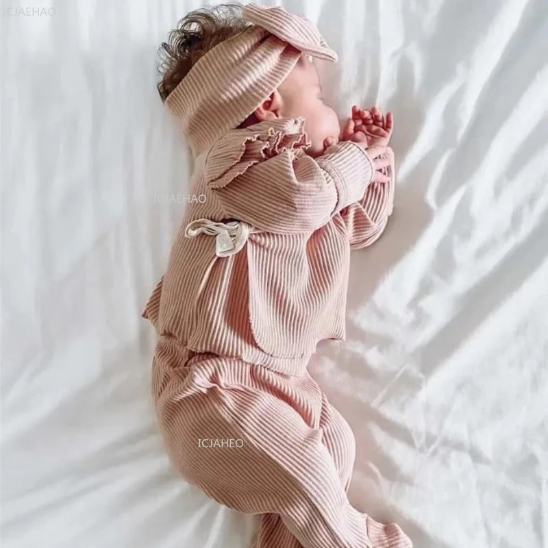Newborn Girl Clothing Sets For Kids Knitted Cute Top Pants Suit Baby Girls Outfits White CostumeChildren Clothes Winter Spring