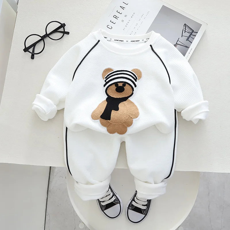 Conjuntos de ropa para niños, moda infantil, camiseta con oso de dibujos animados, chaleco, abrigo y pantalón, traje de 2 piezas, conjuntos deportivos para niños de 1 a 4 años