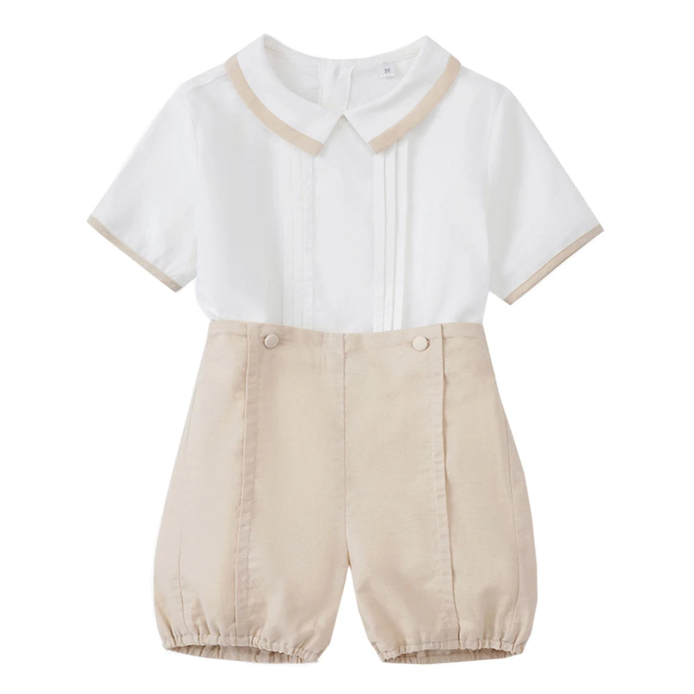 Gentleman Boys Summer Solid 2 Pieces Sets 9 12 18 24 36 Months Toddler Birthday Wedding Outfit Soft Cotton Infant Clothes