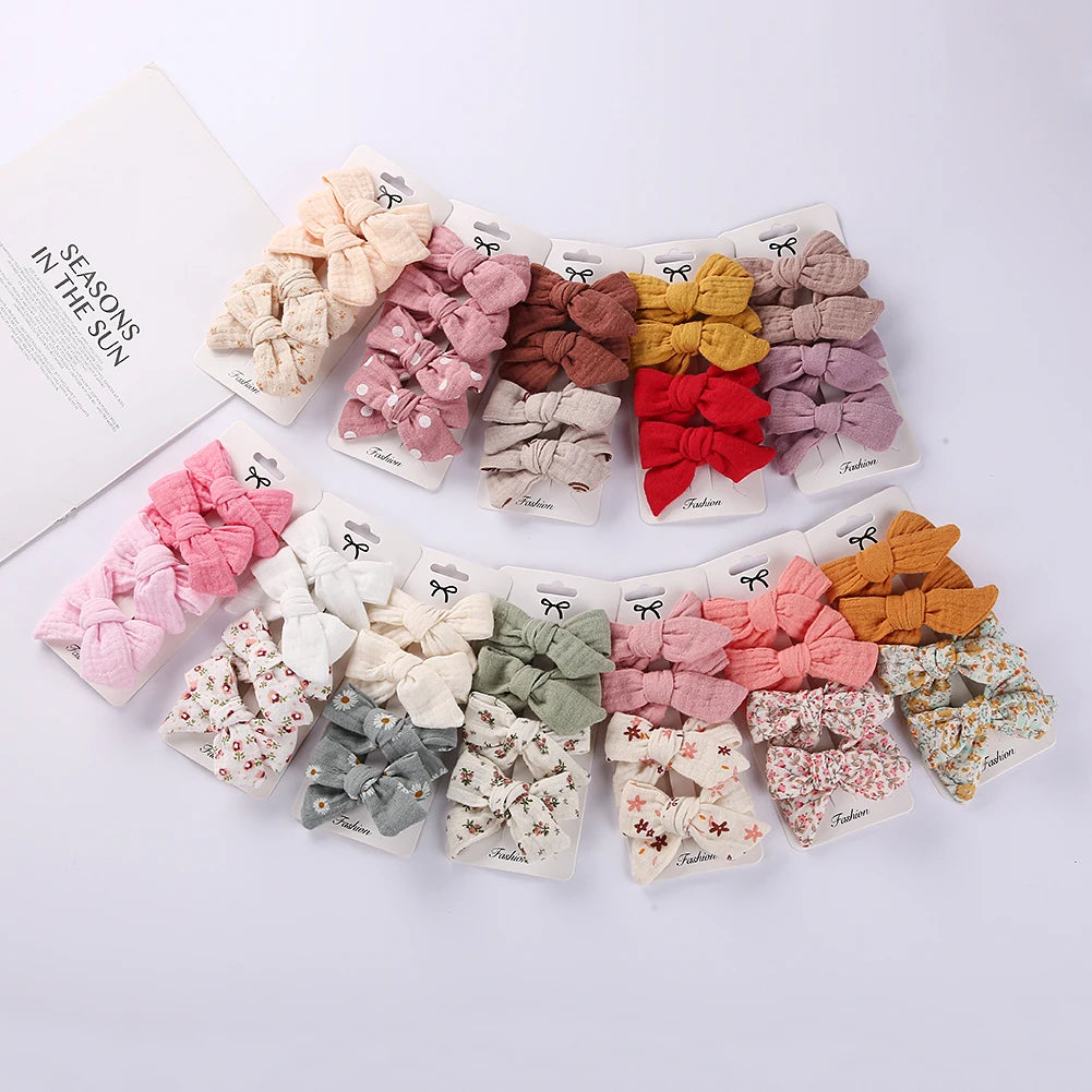 4 Stk./Set Baby Schleifen Haarklammern Musselin Mädchen Haarnadeln Haarspange für Kinder Baumwolle Leinen Haarspange Blumendruck Seitenklammer Accessoires
