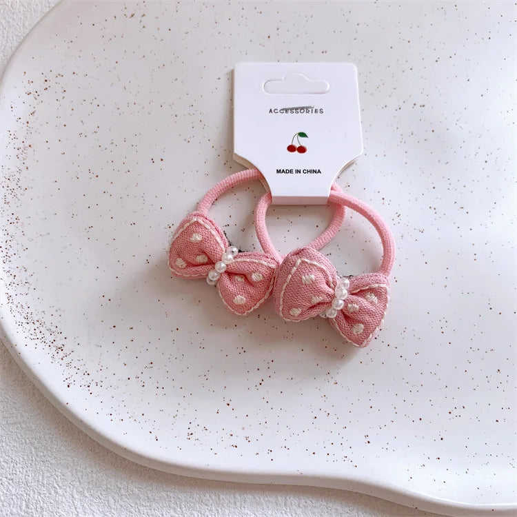 Pink Padded Fabric Cartoon Fruit Hair Clips Hair Ties for Girls Sweet Elastic Ponytail Holders Cute No Damage Hair Accessories