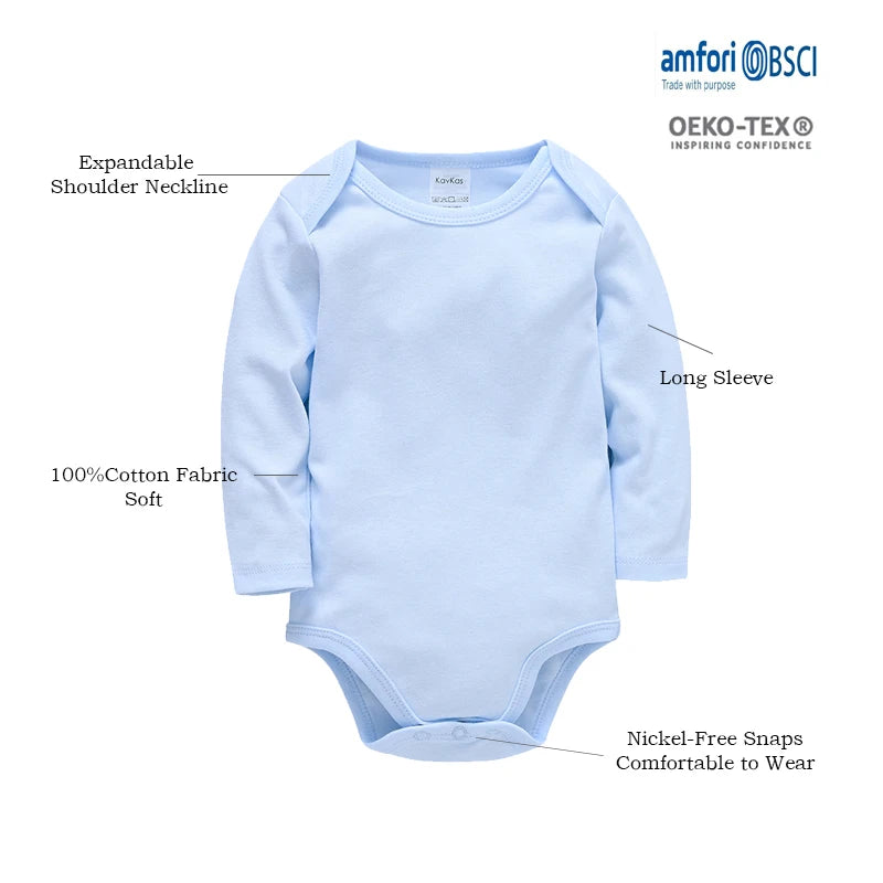 1/3/4/6 Pcs KAVKAS Baby Clothing Rompers Boys 100% Cotton Plain Bodysuit Girls Blank Muslin Jumpsuit 0-24 Months