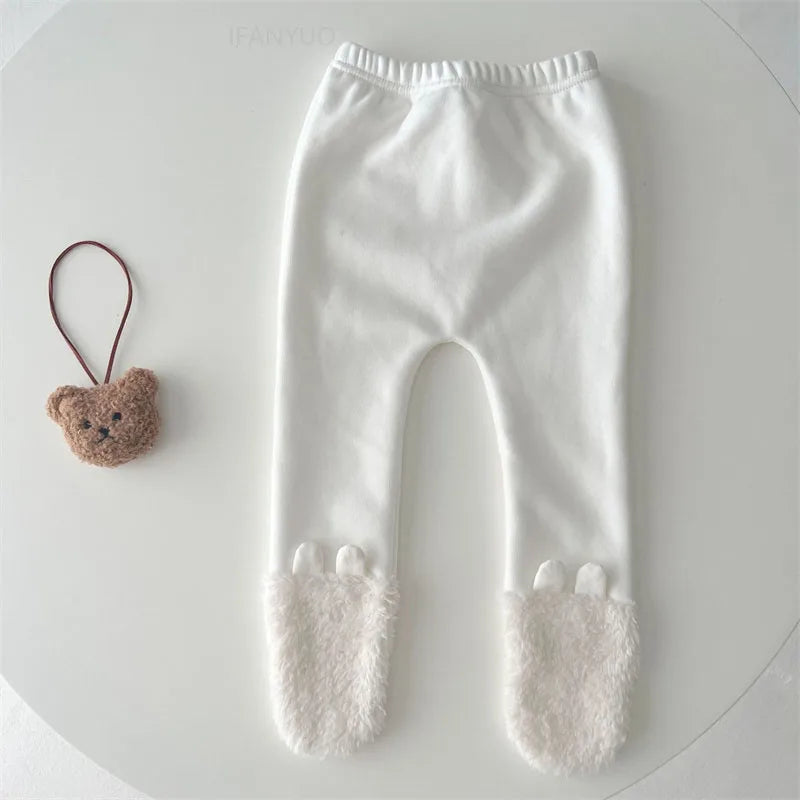 Baby Clothing Autumn Winter Cute Hooded Cartoon Bear Baby Crawling Clothes Pajamas Warm Double-sided Plush Jumpsuit Trousers Set