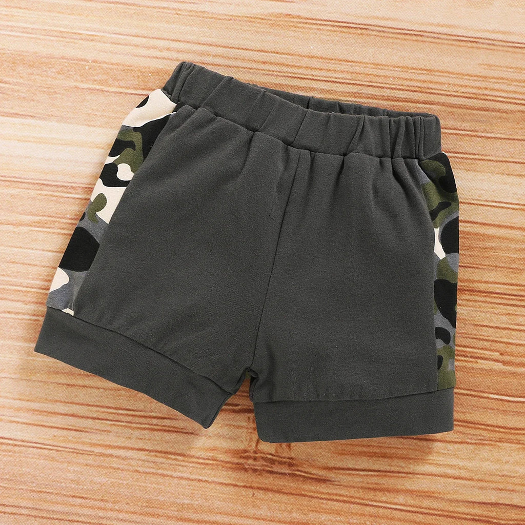 Neugeborene Baby Jungen 2-teiliges Kleiderset Camouflage Kapuzenweste + Shorts Coole Kleinkind Jungen Sommer Outfits für Säuglinge 0-18 Monate