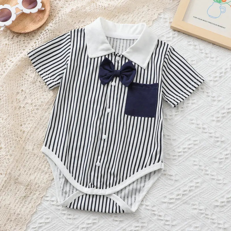 Mameluco de caballero para bebé niña o niño, con camisa, solapa, manga corta, conjunto para recién nacido, mono para bebé o infante