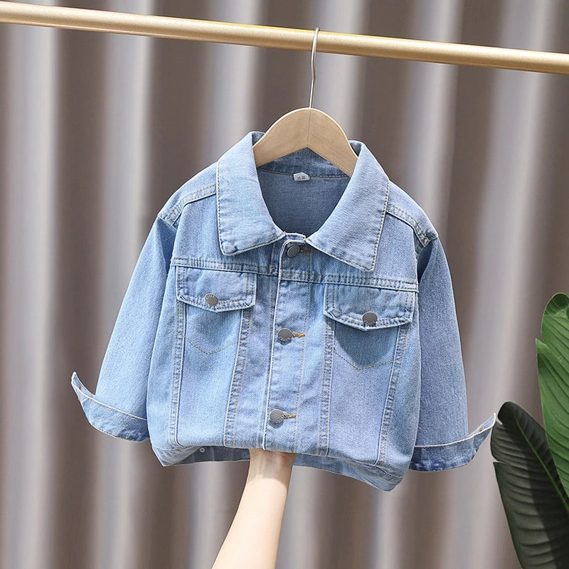 2-9 Years Babi Girls Denim Jacket New Fashion Baby Kids Jean Coats For Girls Cute Lace Bow Design Children Outerwear Clothing