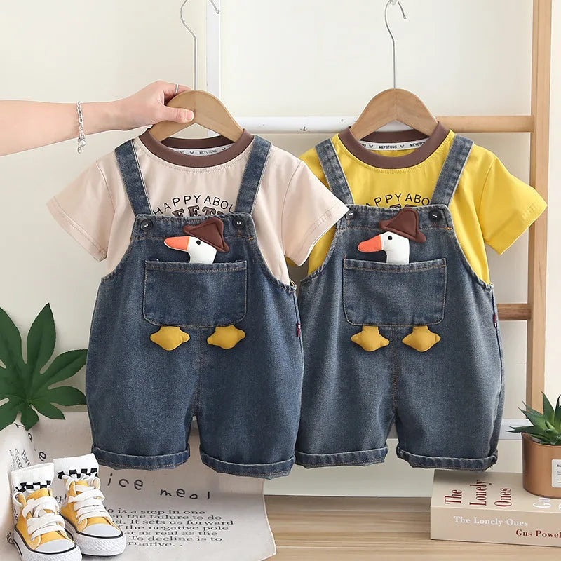 New Baby Boys Girls Clothes Suit Summer Children Boys T-Shirt Overalls 2Pcs/Sets Toddler Casual Costume Infant Kids Tracksuits