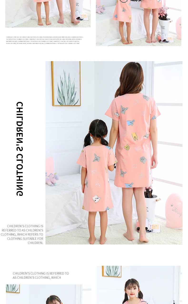 Summer Mom Daughter Night Dress Family Pajamas Sleepwear Kids Girl Nightgown Pajamas for Teen Girls Kids Pajamas Dress