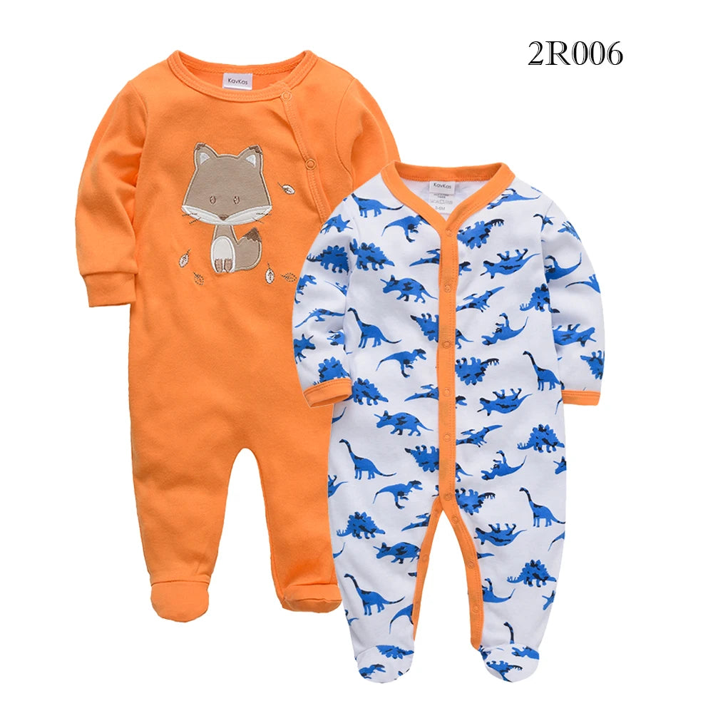 KAVKAS 1/2/3 Pcs Baby Boys Rompers Cartoon Print Overalls Cotton Infant Clothing Kids Jumpsuit Newborn Pajimas 0-3 Months