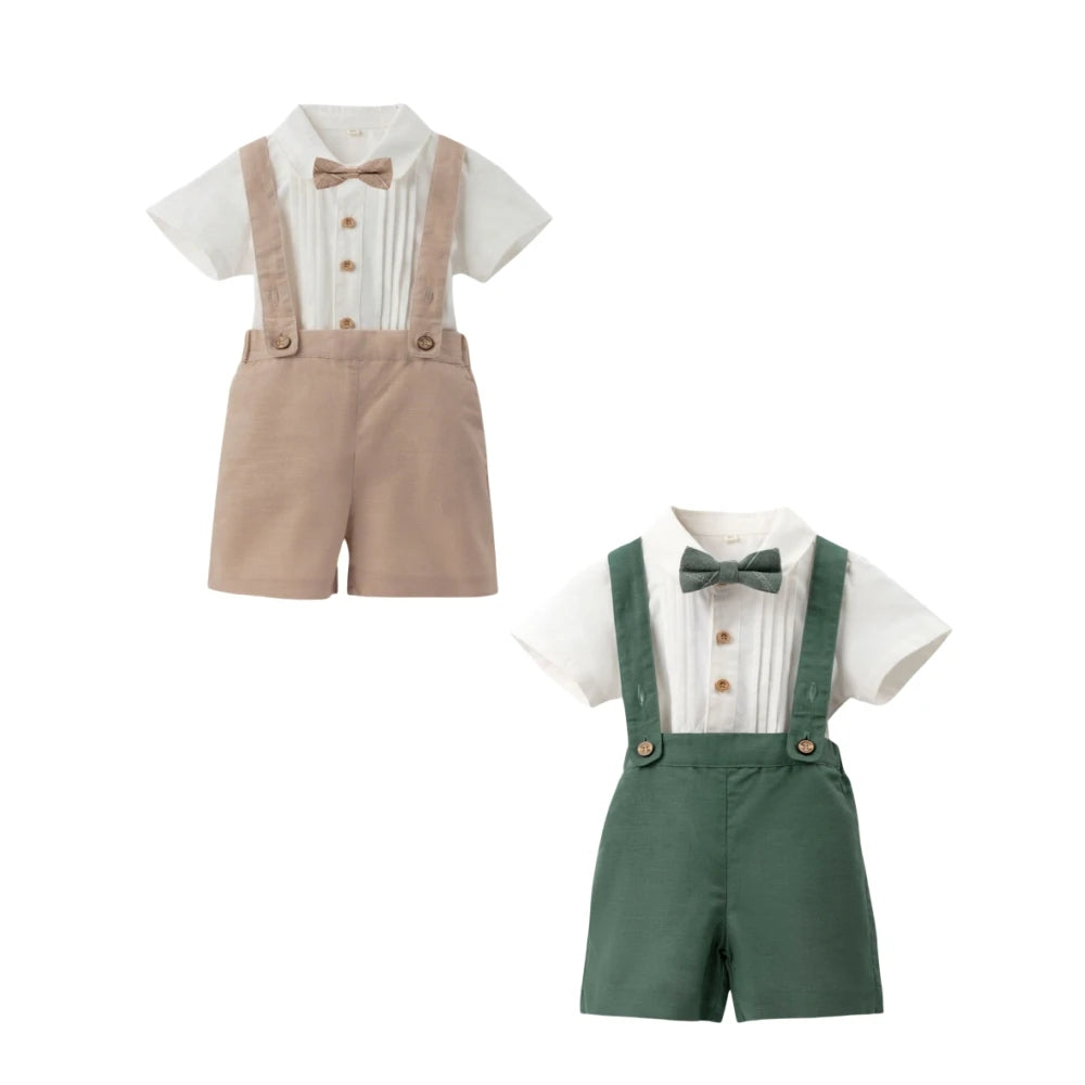 Summer Baby Boys Clothes Suit 1-4Y Kids Short-sleeded Solid Shirt and Elastic Waist Shorts for Boy Daliy Birthday Clothes Set