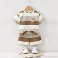 Conjunto de 2 piezas de camiseta de punto de cuello redondo transpirable y fresco para bebés de 2025 + pantalones cortos para niños y niñas, ropa para bebés y niños pequeños