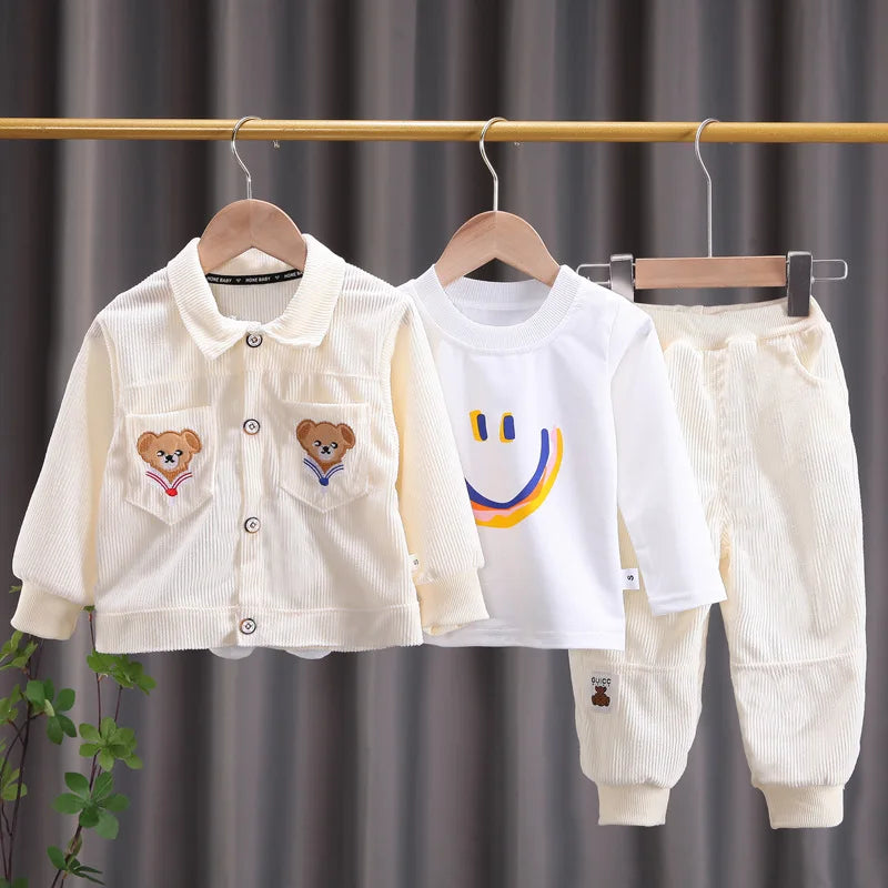 Conjunto de ropa para bebés y niñas pequeñas, primavera, otoño, pana, dibujos animados, conjuntos de ropa para niños, chaquetas con capucha y pantalones, traje para niños de 0 a 5 años
