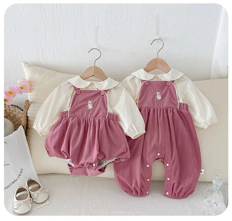 Baby Girl Two Piece Set Newborn Autumn Korean Children Clothing Baby Girls Solid Color Shirt Suspender Pants Cute Clothing