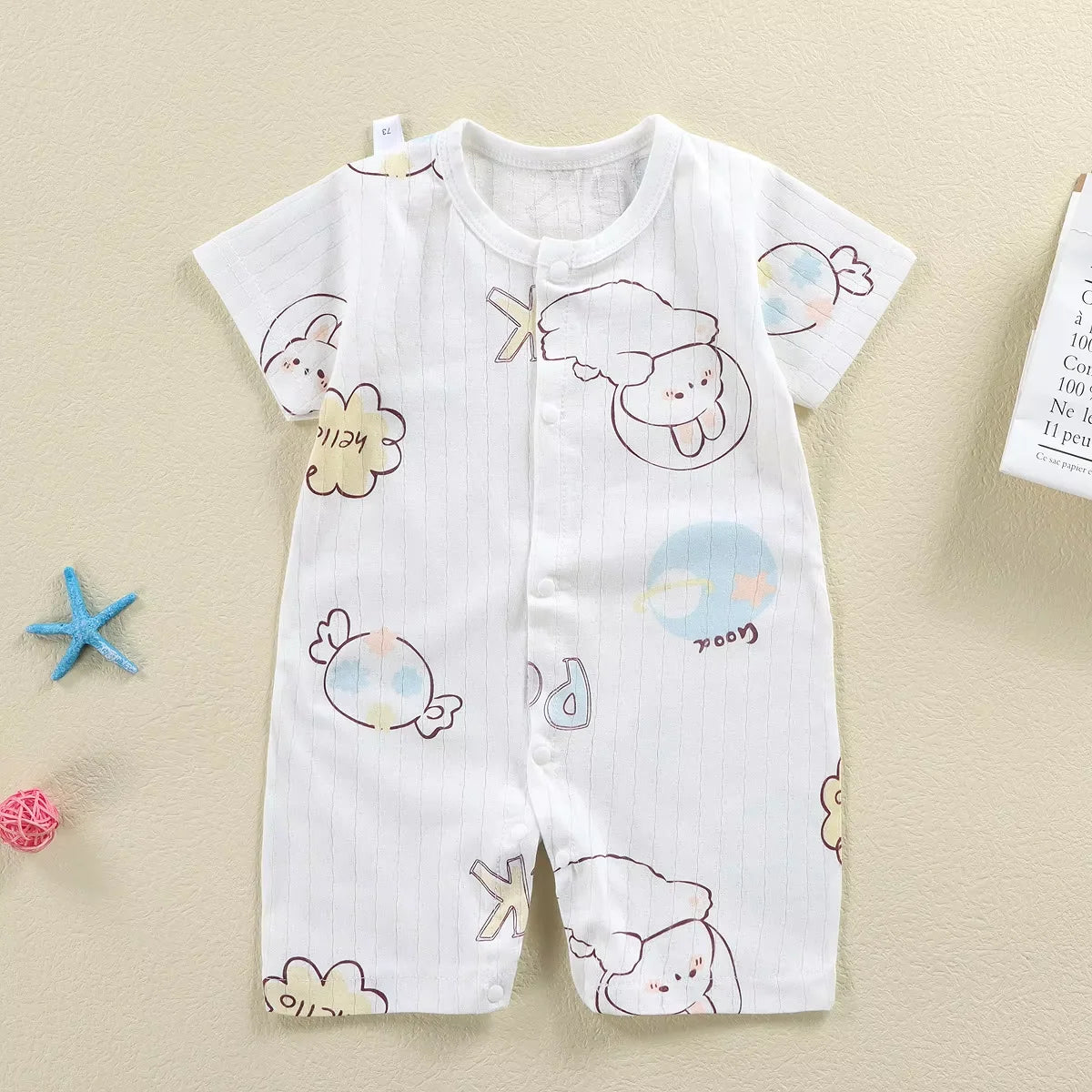 Baby Bodysuit 0-1 Years Cotton Jacquard Snap Closure Crawling Outfit Simple and Trendy Lightweight Romper