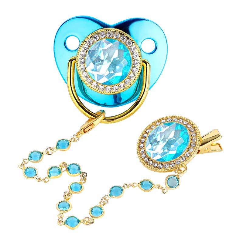 All Zircon Baby Pacifier Crystal Beads Chain Clips with Cover Newborn Boys Girls Silicone Pacifiers Holder Infant Shower Gifts