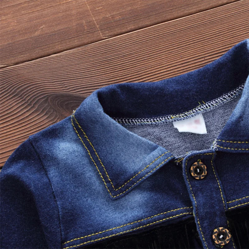 Conjuntos de moda de primavera para niños Ropa para niños 2 piezas conjunto de top y pantalón Abrigo de algodón vaquero + Pantalones vaqueros lisos Conjuntos para bebés niños