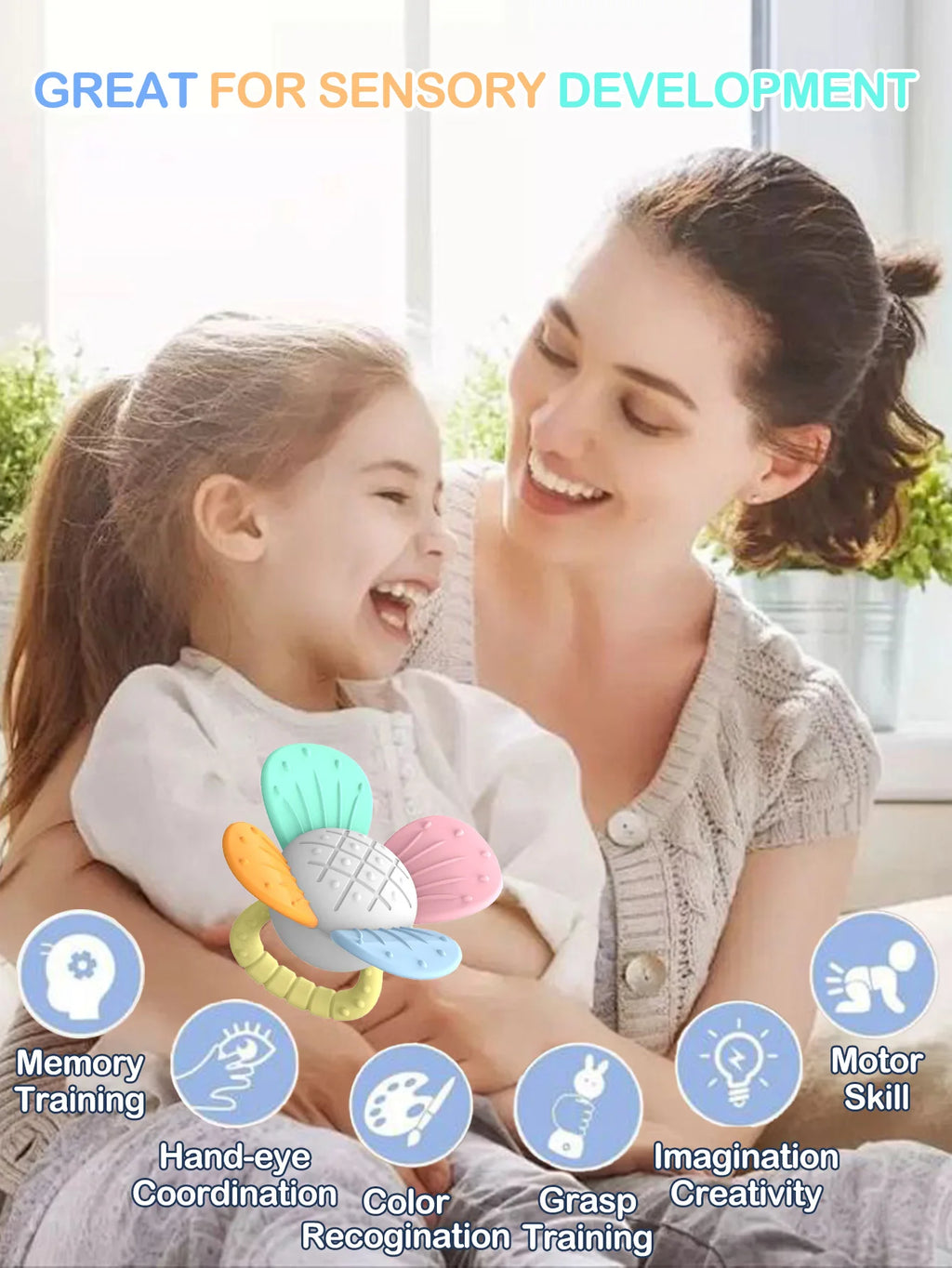 BPA Free Baby Silicone Teethers Sensory Toy Easy to Grasp Infant Teething Toys Food Grade Chewable Toys for Babies Newborn Gifts