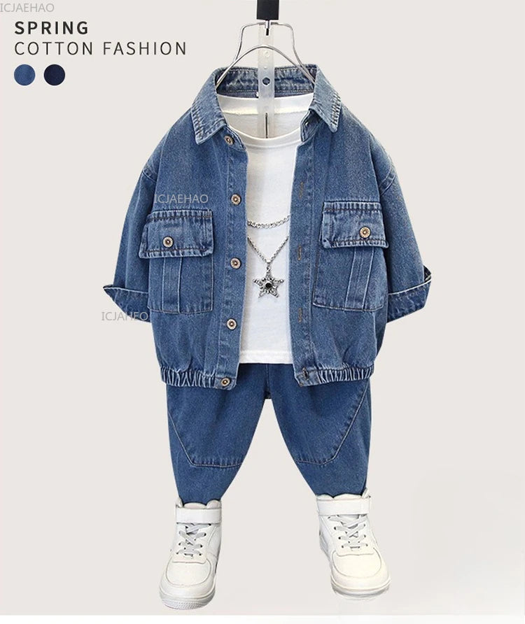 Boys Denim Set 2 Piece Clothes Kids Trendy Cotton Jacket Pants Suits Outfit Casual Wear Children Clothing Spring Autumn Costume