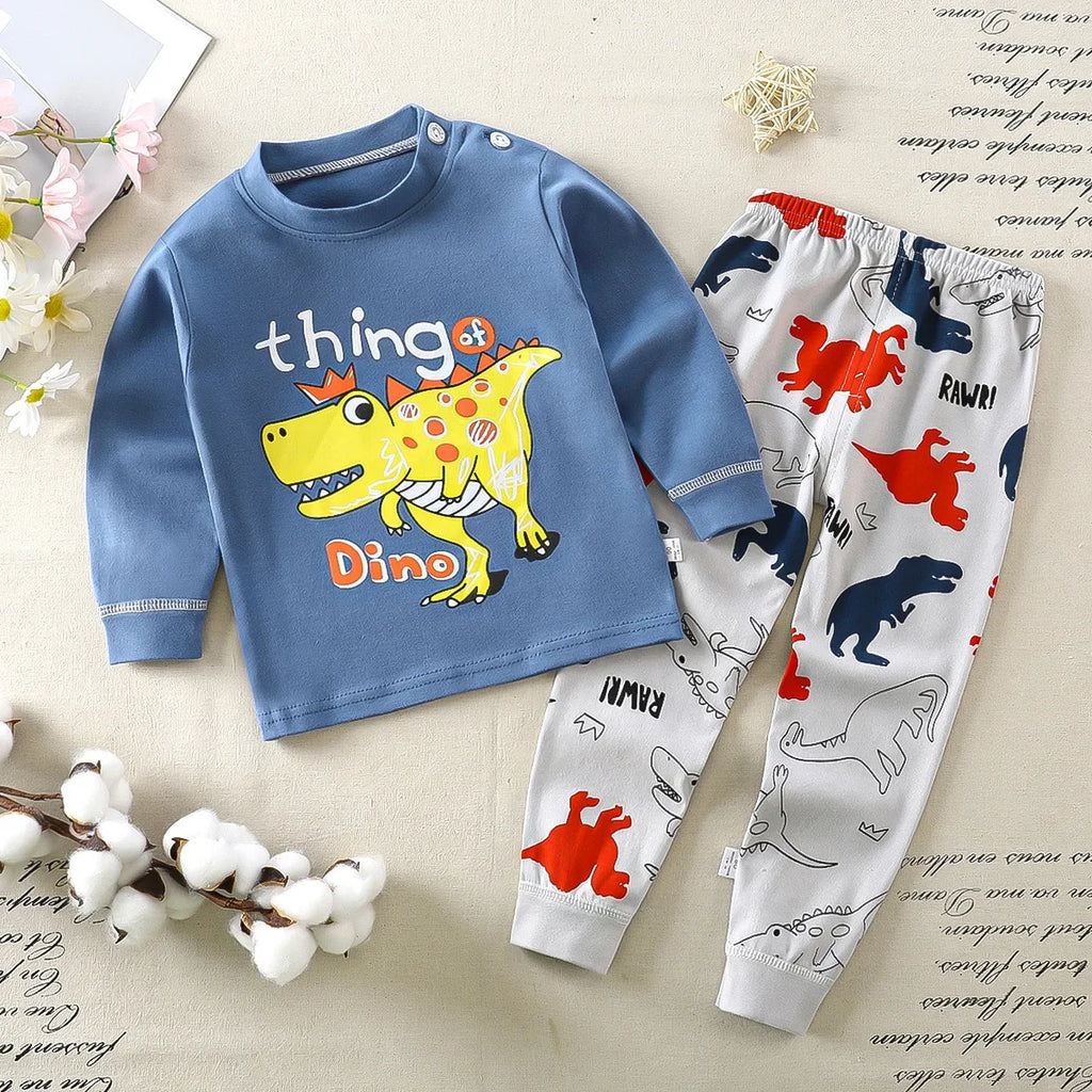 Neue 2024 Kinder Jungen Mädchen Schlafanzug Sets Cartoon Langarm-T-Shirt Oberteile mit Hosen Kleinkind Baby Frühling Herbst Schlafkleidung