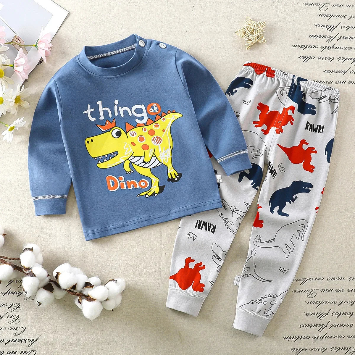 Neue 2024 Kinder Jungen Mädchen Schlafanzug Sets Cartoon Langarm-T-Shirt Oberteile mit Hosen Kleinkind Baby Frühling Herbst Schlafkleidung