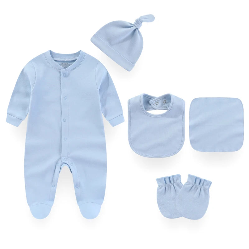 7 Packs Unisex Newborn Baby Girl Clothes Colors Solid Rompers+Burp Cloth+Bib+Hats+Gloves 100%cotton Soft Baby Clothing Sets
