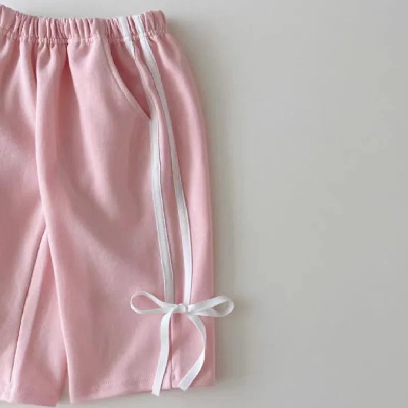 Baby Clothing Set Fashion Bow Decoration Pink Sports Top+Pants Two-piece Sets Sweatshirts Pant Suits 0-5 year old children's set