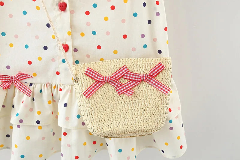 (9 Months -4 Years Old) Summer New Colorful Polka Dot Baby Girl Dress, Countryside Style Children'S Clothing Free Gift Bag
