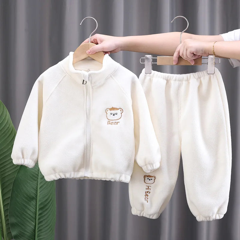Conjuntos de ropa para niños, moda infantil, camiseta con oso de dibujos animados, chaleco, abrigo y pantalón, traje de 2 piezas, conjuntos deportivos para niños de 1 a 4 años
