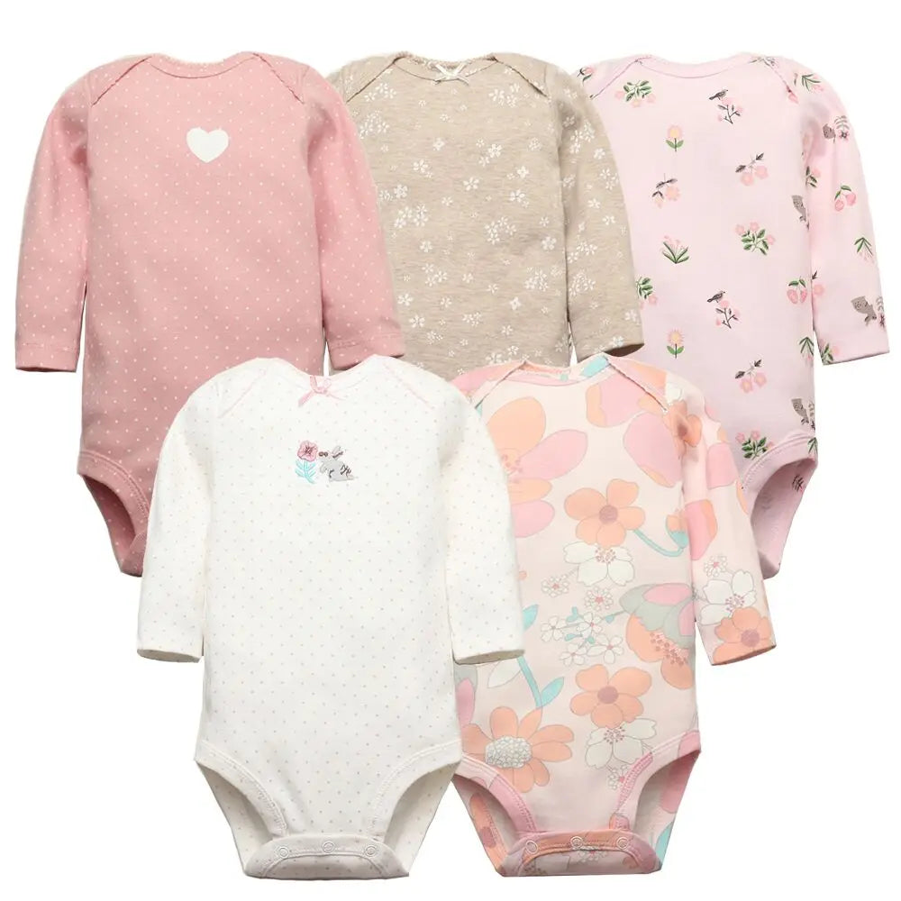 2026 Newborn Baby Girl Clothes Long Sleeve 100% Cotton 5 Pieces/Lot Baby Bodysuits Cartoon Underwear Infant Bebe Clothing 3-24M