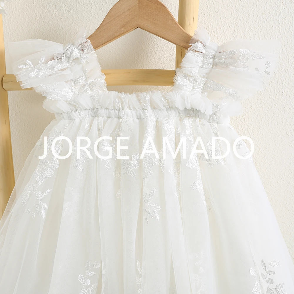 Nuevo vestido de verano para bebé niña, bonito bordado de color liso, tutú de tul, vestidos de princesa para fiesta, vestidos informales elegantes, A5956
