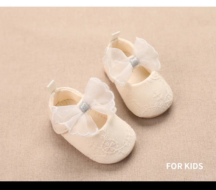 Baby Girls Shoes Toddler First Walkers Soft Non-Slip Sole Floor Princess Bow Newborn Shoes For Baby Girls For 0-18Months