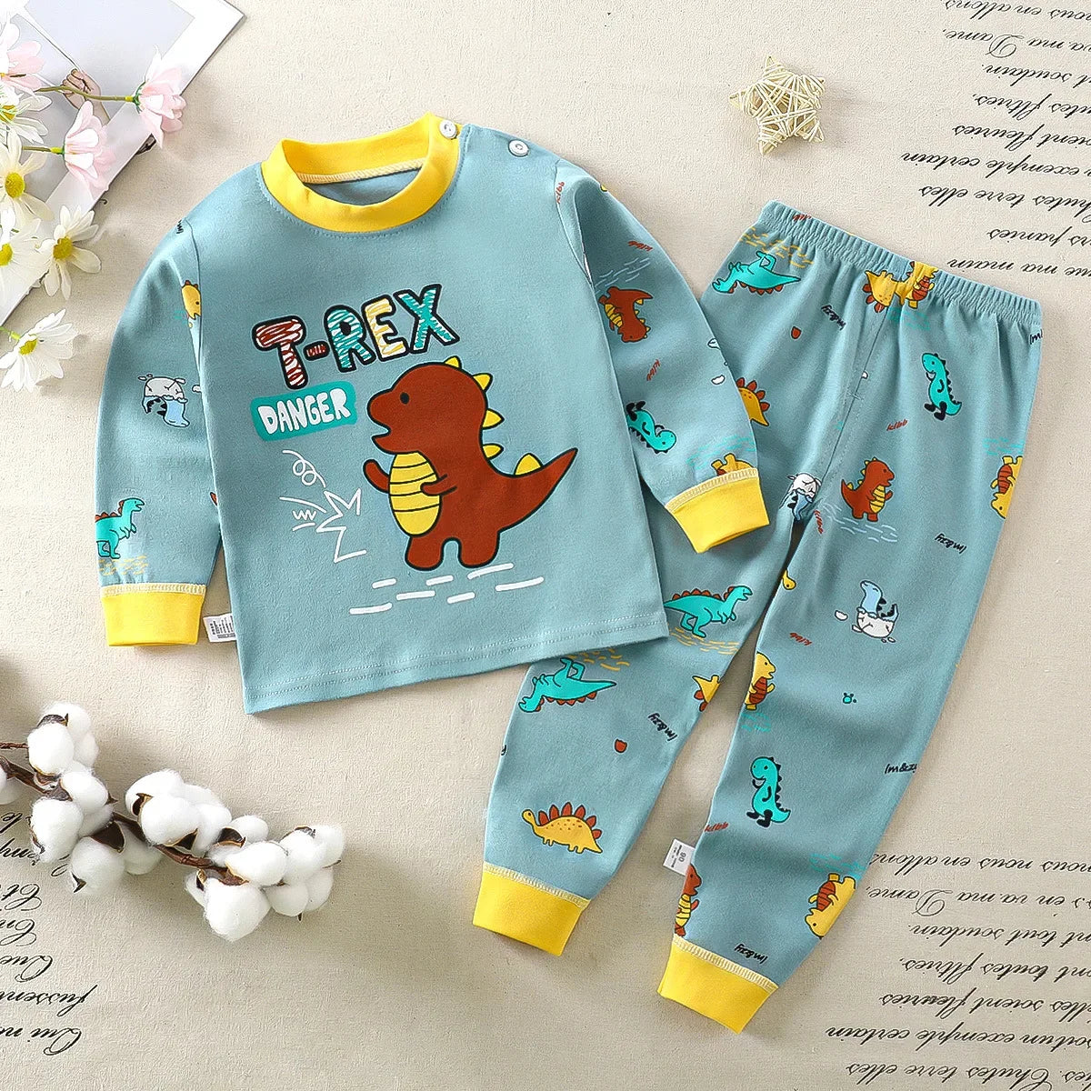 New 2024 Kids Boys Girls Pajama Sets Cartoon Long Sleeve T-Shirt Tops with Pants Toddler Baby Spring Autumn Sleeping Clothes