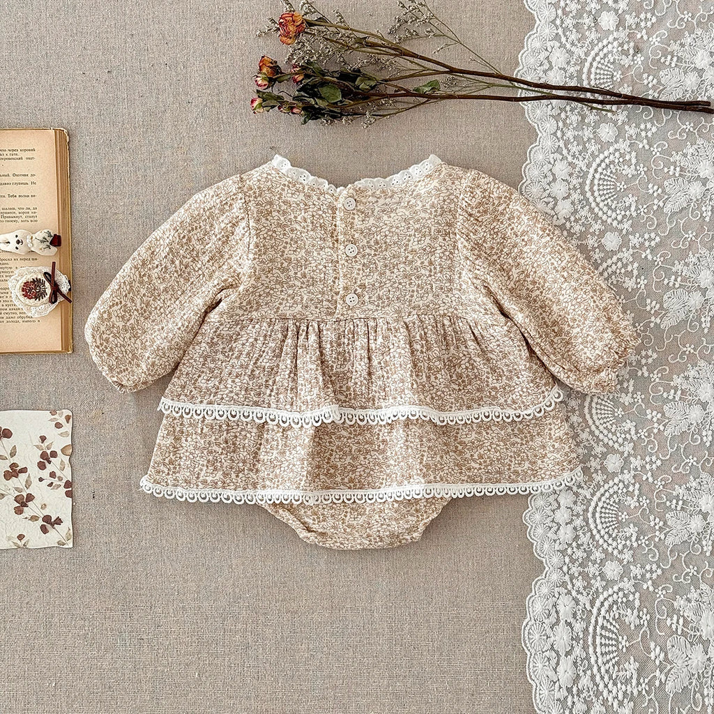 Summer Baby Girl Clothes Full Sleeve Lace Flower Girls Dress Cotton Baby Romper Princess Dress Suitable for babies aged 0-18M