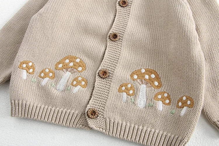 Baby Girl Clothing Cotton Knit Mushroom Embroidered Onesie Bodysuit and Beanie 0-3Y Baby Boy Clothes Cardigan Casual Outfit