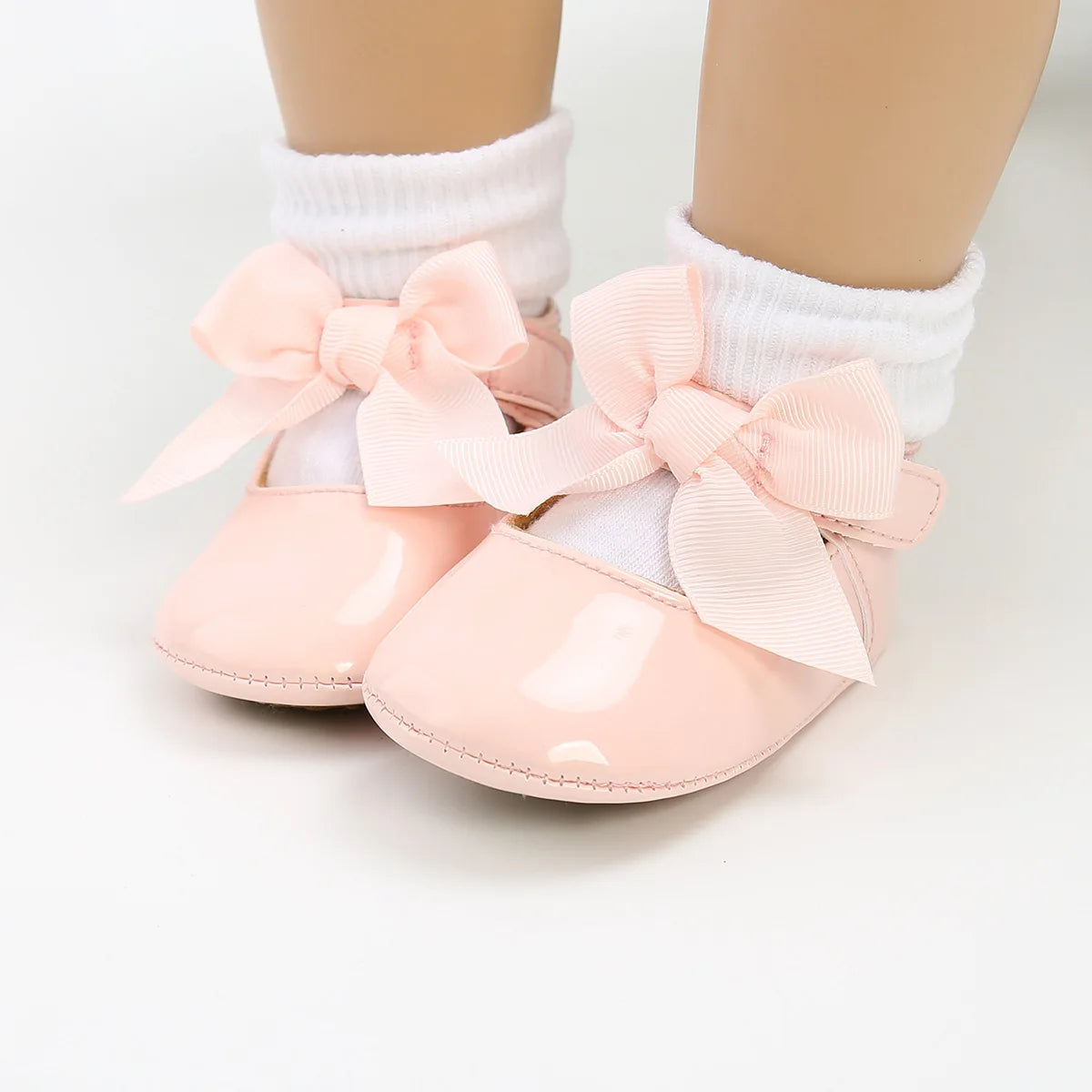 Bailarinas con nudo de lazo para bebé, suela de goma antideslizante, zapatos de PU para primeros pasos, zapatos de vestir para cuna de bebé