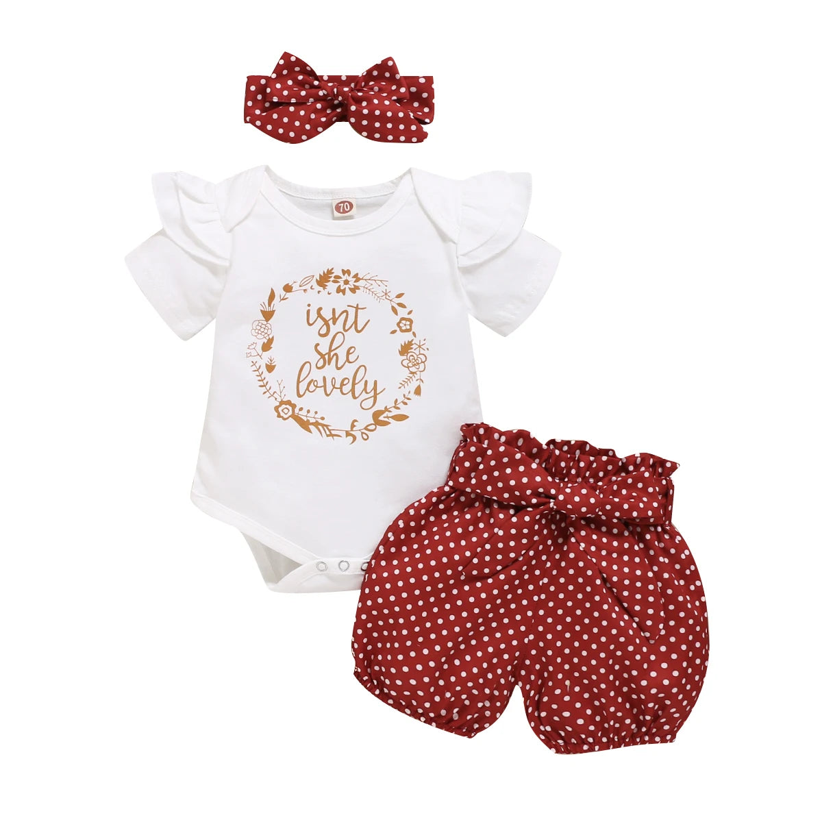 0-18Months Infants Baby Girl Set Black Short Sleeve Bodysuit+Polka Dot Shorts+Headband Toddler Girl Summer Fashion 3PCS Clothing
