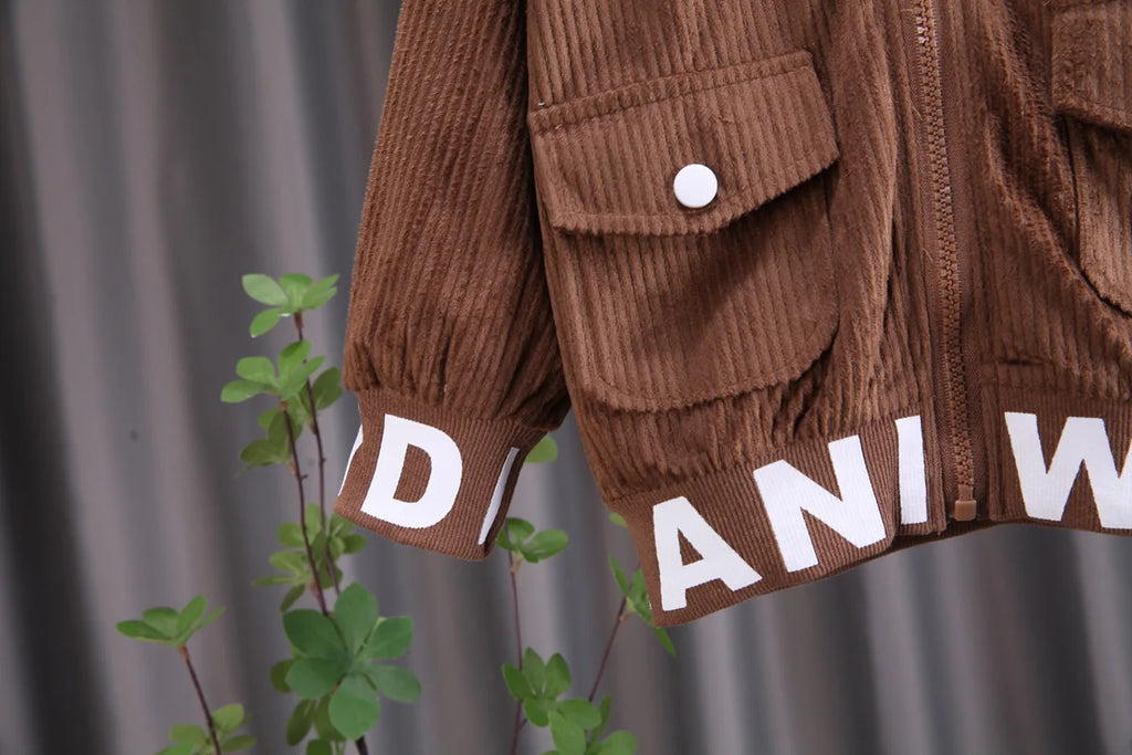 Conjunto de ropa para bebés y niñas pequeñas, primavera, otoño, pana, dibujos animados, conjuntos de ropa para niños, chaquetas con capucha y pantalones, traje para niños de 0 a 5 años