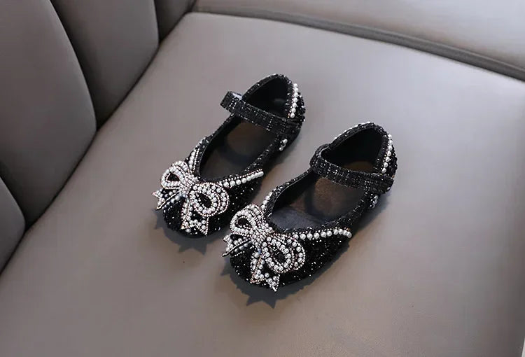 Sandalias para niñas, moda, lentejuelas, diamantes de imitación, lazo, zapatos de princesa para bebé, sandalias planas para niños, tallas 21-36